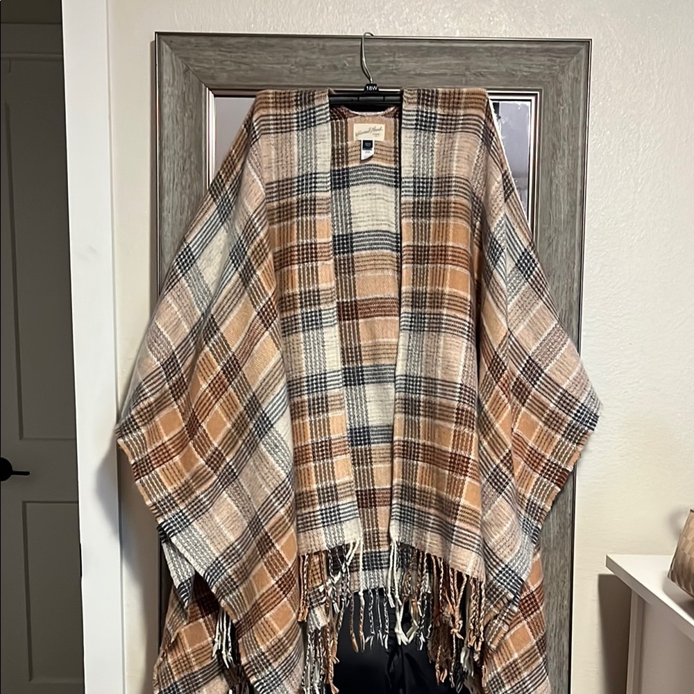 Plaid Tan and Brown Poncho Jacket